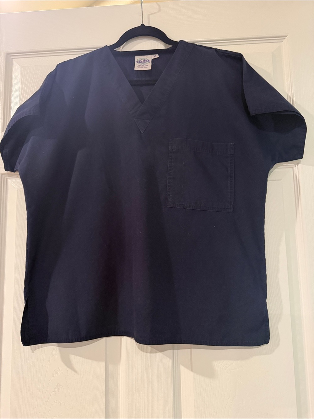 Navy Men's V-Neck Scrub Top - Lightweight Work Shirt
